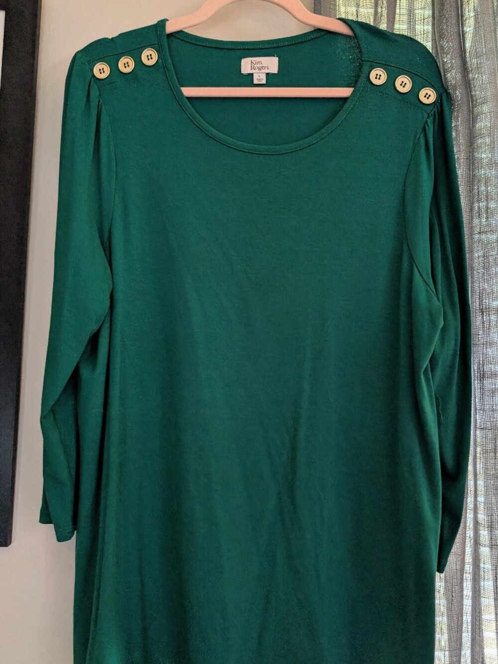 Kim Rogers Green Long Sleeve Blouse with Button Shoulders Fits Size L - XL